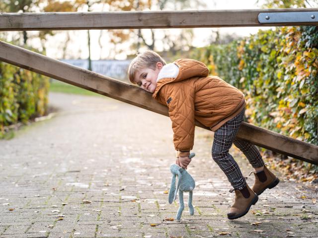 Jongen alleen op een hek